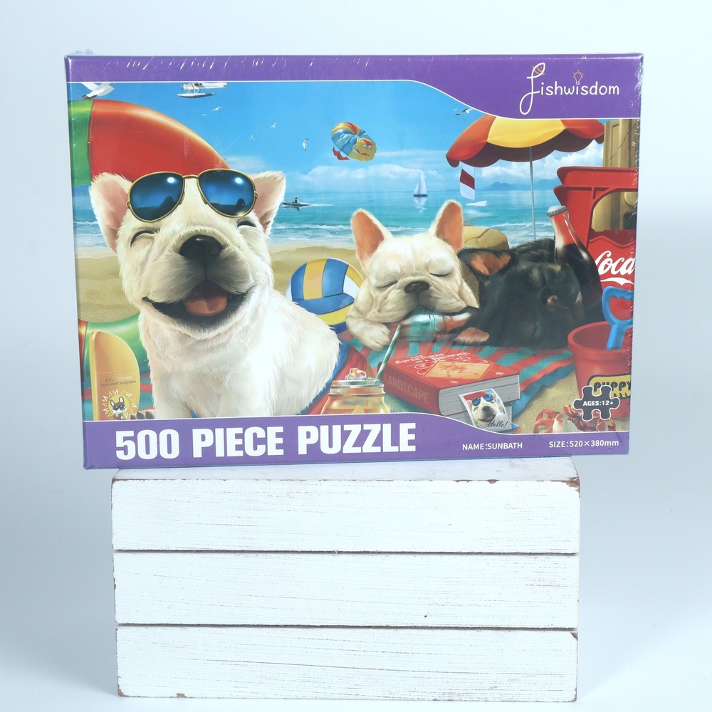 Fishwisdom Sunbath 500‑Piece Jigsaw Puzzle French Bulldogs Beach – New Sealed